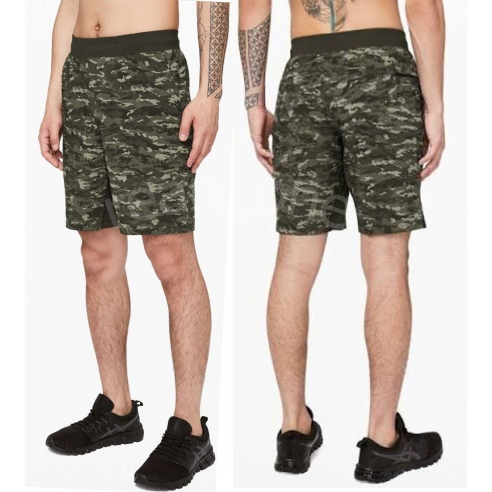 Lululemon Athletica THE Athletic Training Shorts Evergreen Camo Green Men's XL